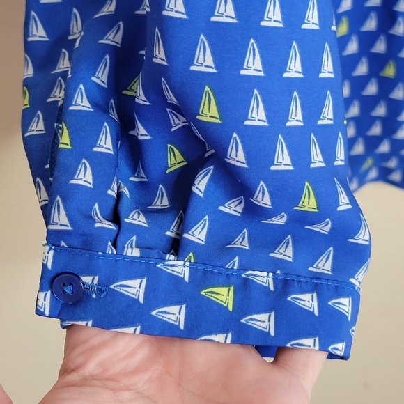 Merona | Blue White Yellow Sailboat Print Long Sleeve Blouse Size Small - Picture 4 of 7